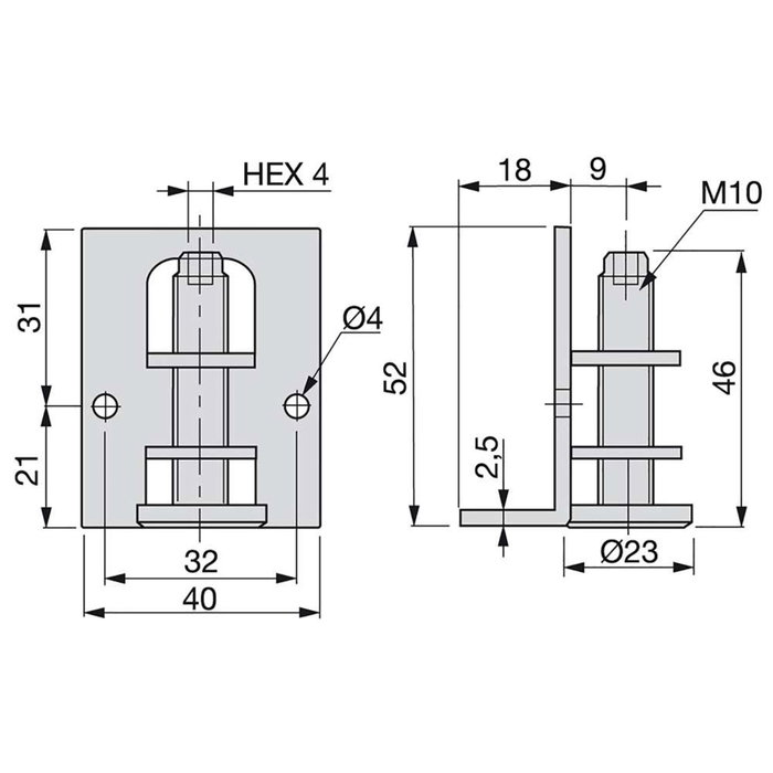 Emuca Lote de 10 niveladores M10 circular con tapa y escuadra para muebles, diámetro 23mm, Acero y Plástico, Cincado