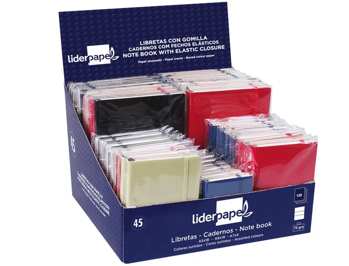 Liderpapel Libreta de Símil Piel 120 Hojas Cuadro 4mm con Índice Expositor
