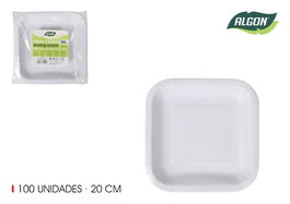 Algon Set 100 Platos Cartón Cuadrados Lámina de Soja 20 cm (10 Unidades)