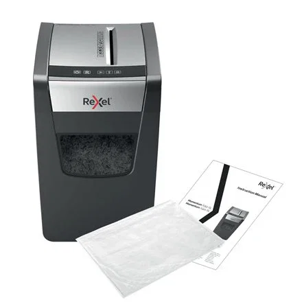 Rexel Momentum X312-SL - Destructora de Papel Corte en Partículas P-3, 5x42mm, Capacidad 12 Hojas/23L, 62 dB, Tritura Grapas, Negro y Gris