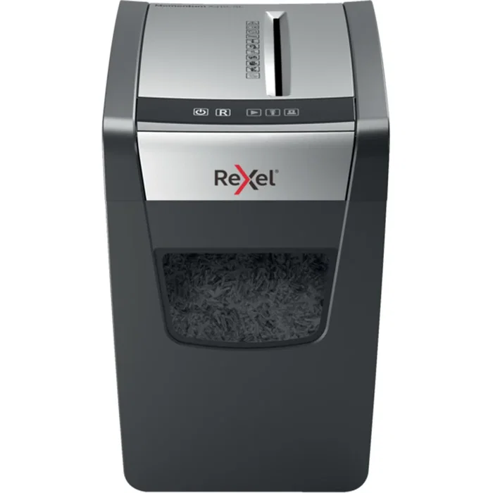 Rexel Momentum X312-SL - Destructora de Papel Corte en Partículas P-3, 5x42mm, Capacidad 12 Hojas/23L, 62 dB, Tritura Grapas, Negro y Gris