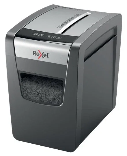 Rexel Momentum X312-SL - Destructora de Papel Corte en Partículas P-3, 5x42mm, Capacidad 12 Hojas/23L, 62 dB, Tritura Grapas, Negro y Gris