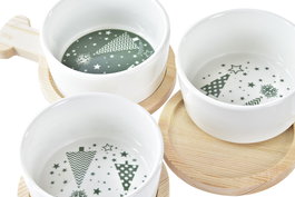 DKD Home Decor Aperitivo Navidad Tradicional Set de 3 Verde Natural Gres Bambú 11.7 x 4.7 x 31 cm