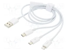 Baseus Cable de carga rápida Superior Data USB do M+L+C 3.5A 0.5m Blanco