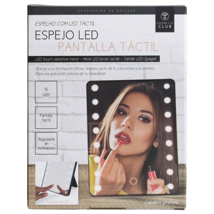 Cosmetic Club Espejo de Maquillaje Led Táctil con Caballete Giratorio y 16 LEDs, 16.8x14xh.21.8 cm