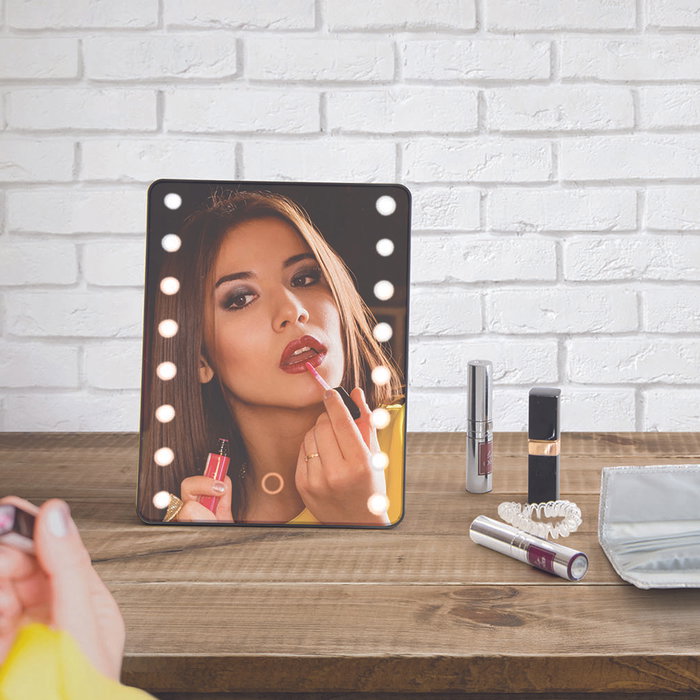 Cosmetic Club Espejo de Maquillaje Led Táctil con Caballete Giratorio y 16 LEDs, 16.8x14xh.21.8 cm