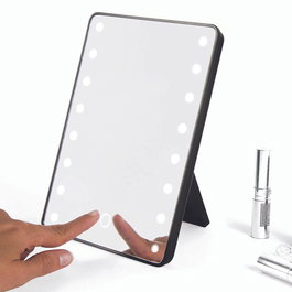 Cosmetic Club Espejo de Maquillaje Led Táctil con Caballete Giratorio y 16 LEDs, 16.8x14xh.21.8 cm