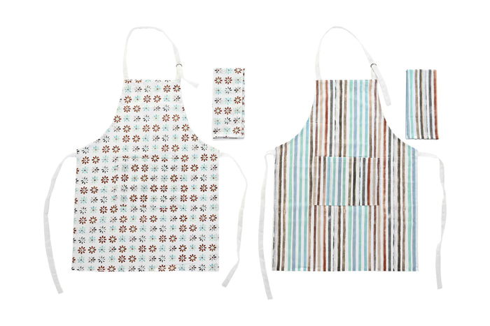 DKD Home Decor Delantal Urban Azul Celeste Gris 60 x 108 x 0.5 cm Set de 2