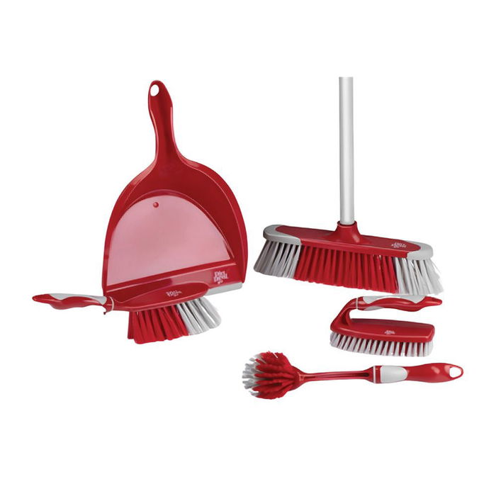 Dirt Devil Set de Limpieza 6 Piezas con Palo Fijo de Acero, Escoba, Cepillo y Recogedor