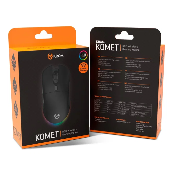 Krom Komet Ratón Gaming Inalámbrico RF RGB 2400 DPI Negro