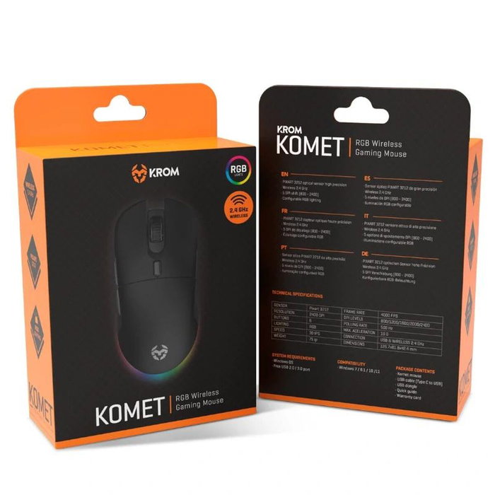 Krom Komet Ratón Gaming Inalámbrico RGB 2400 DPI Negro Krom Komet Ratón Gaming Inalámbrico RGB 2400 DPI Negro