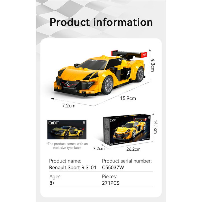 CADA Renault Sport RS.01 Escala 1:24 271 Piezas C55037W - Construcción, Idiomas EN/PT/ES