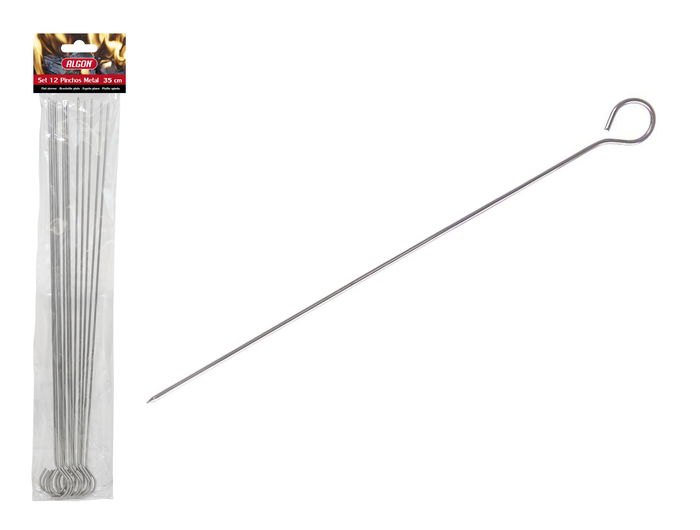 Algon Bbq Set de 12 Pinchos de Metal para Barbacoa, 35 cm de Largo (24 Unidades)