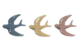 DKD Home Decor Decoración de Pared de Porcelana Golondrina Surtido de 3 Colores