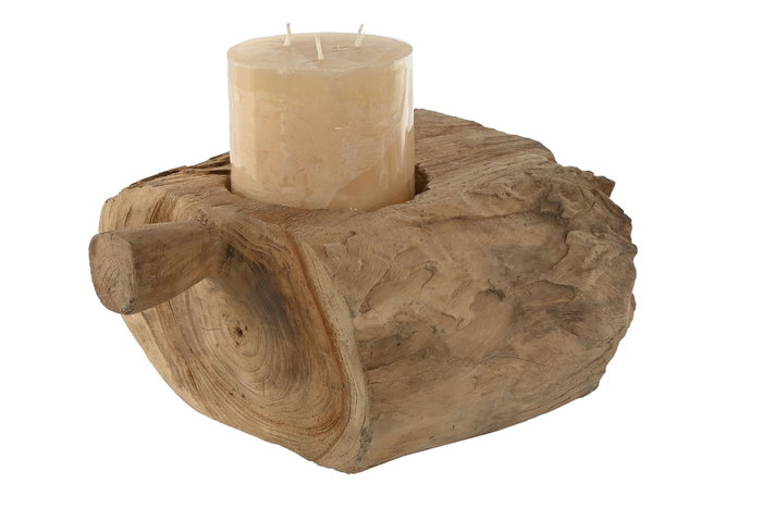 DKD Home Decor Portavelas de Teca con Asa Estilo Antiguo Natural