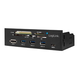 LogiLink UA0341 Panel Frontal Multifunción 5.25" Lector de Tarjetas, USB 3.0, Negro, CF, MS Micro (M2), MicroSD, SD, xD