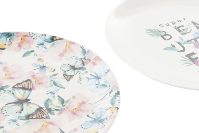DKD Home Decor Surtido de Platos de Porcelana Mariposa Greature 3 (Rosa, Beige, Verde) de 20,5 cm DKD Home Decor Surtido de Platos de Porcelana Mariposa Greature 3 (Rosa, Beige, Verde) de 20,5 cm