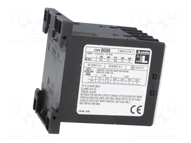 LOVATO ELECTRIC Contactor BG 3-polar 9A 24VDC