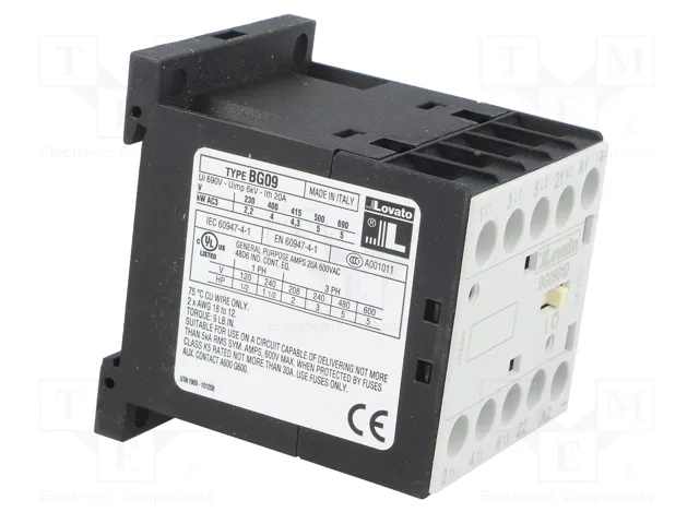 LOVATO ELECTRIC Contactor BG 3-polar 9A 24VDC