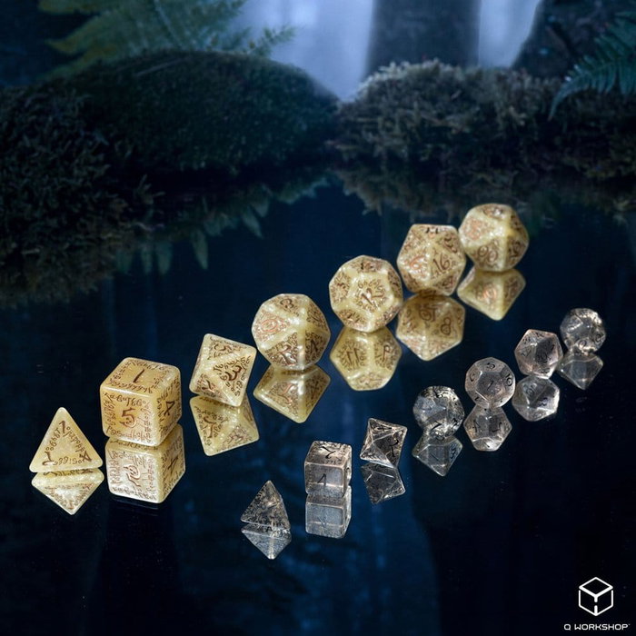 Q Workshop Elvish Jumbo Set de 7 Dados (Beige brillante y Cobre)