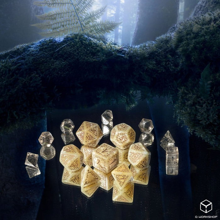 Q Workshop Elvish Jumbo Set de 7 Dados (Beige brillante y Cobre)