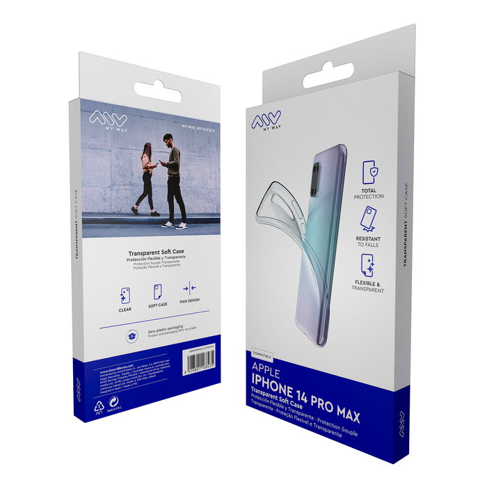 Myway Funda Transparente TPU para iPhone 14 Pro Max, Protección Antigolpes, Fina y Ligera, Carcasa Compatible