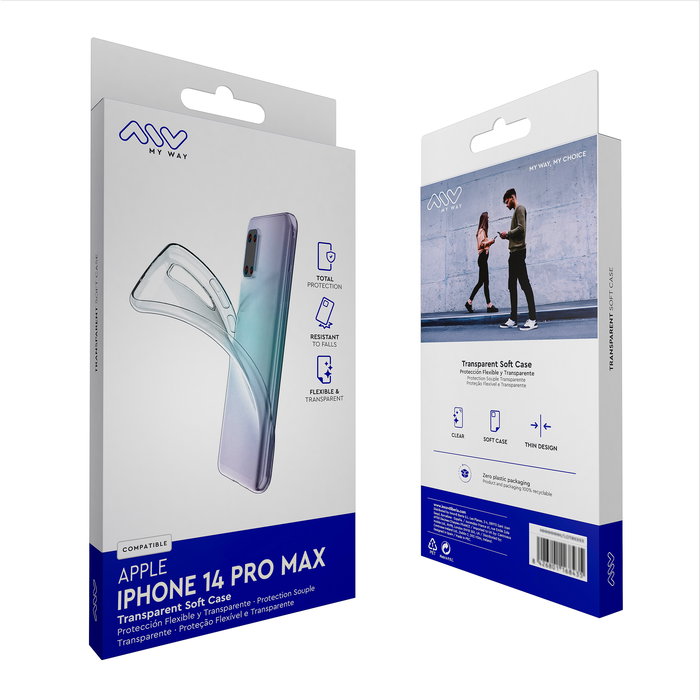 Myway Funda Transparente TPU para iPhone 14 Pro Max, Protección Antigolpes, Fina y Ligera, Carcasa Compatible
