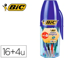 Bic Boligrafo Cristal Mega Tubo 16+4 Unidades Colores Surtidos 8 Azul / 5 Negro / 4 Rojo / 3 Verde