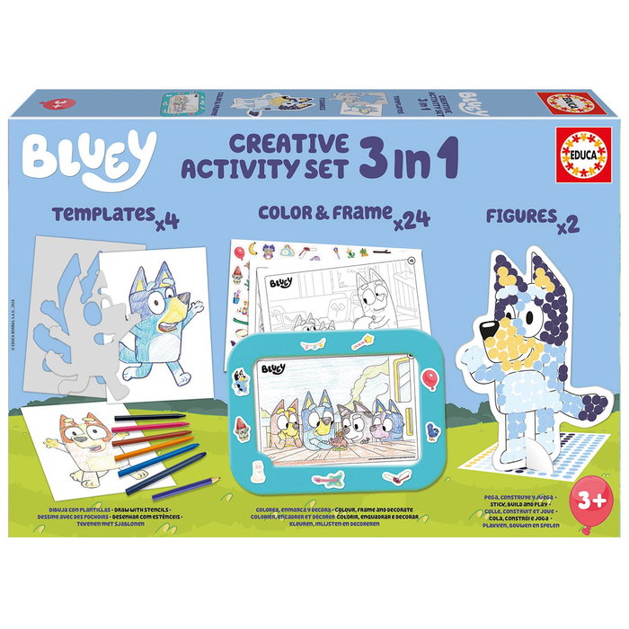 Educa 19887 Set 3 en 1 Bluey para Colorear y Decorar con Marco Personalizado y Pegatinas para Niños +3 Años