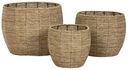 DKD Home Decor Macetero Marrón Set de 3 unidades Fibra y Metal 43 x 37 x 43 cm