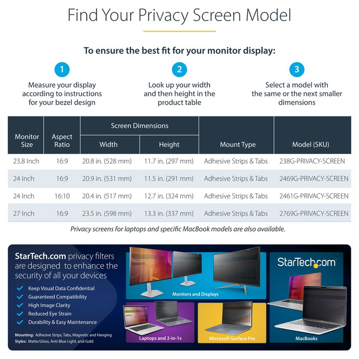 Startech Filtro de Privacidad Dorado para Monitor 24in 16:10, Confidencialidad 2 Sentidos Extraíble