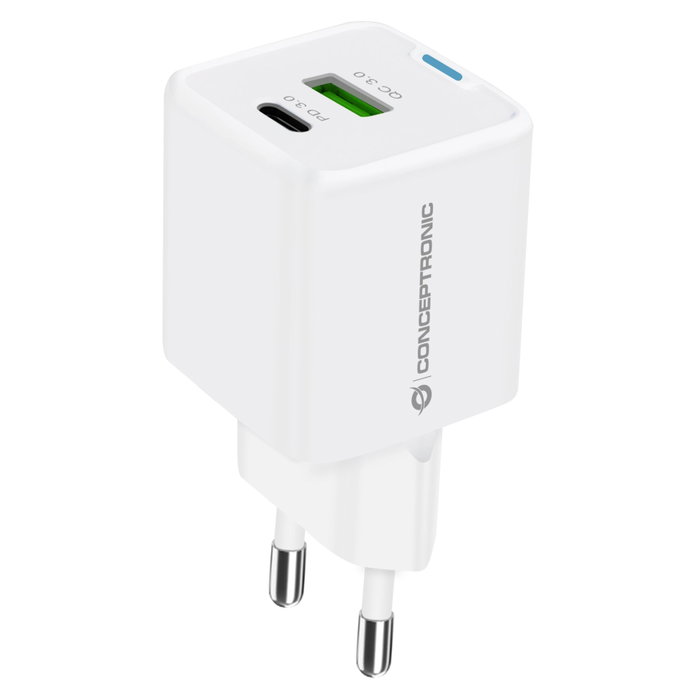 Conceptronic ALTHEA15W Cargador GaN 20W con 2 Puertos USB (USB-C y USB-A) Blanco