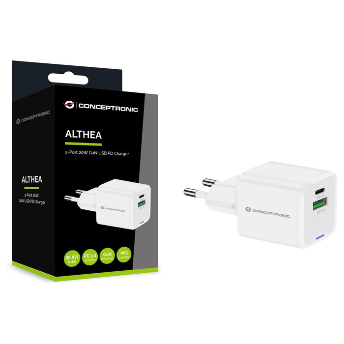 Conceptronic ALTHEA15W Cargador de Pared 20W Blanco USB-C y USB-A GaN Conceptronic ALTHEA15W Cargador de Pared 20W Blanco USB-C y USB-A GaN