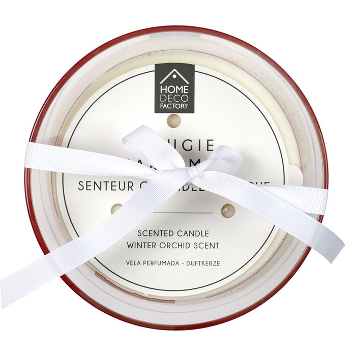 Home Deco Factory Vela Perfumada Beige Orquídea Blanca en Vaso Vidrio Cera Parafina 5 Mechas Algodón Diámetro 18 cm Altura 23 cm