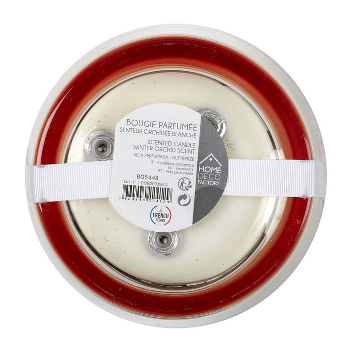 Home Deco Factory Vela Perfumada Beige Orquídea Blanca en Vaso Vidrio Cera Parafina 5 Mechas Algodón Diámetro 18 cm Altura 23 cm