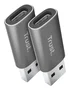 Trust Calyx Adaptador USB 3.2 Gen2 Tipo-C (Hembra) a USB-A (Macho), ABS, Gris, Incluye 2 Piezas