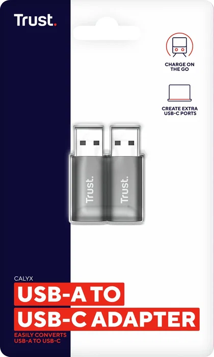 Trust Calyx Adaptador USB 3.2 Gen2 Tipo-C (Hembra) a USB-A (Macho), ABS, Gris, Incluye 2 Piezas