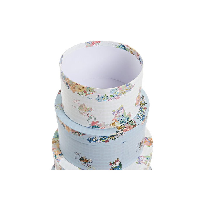 DKD Home Decor Set de 10 Cajas Redondas de Cartón Azul