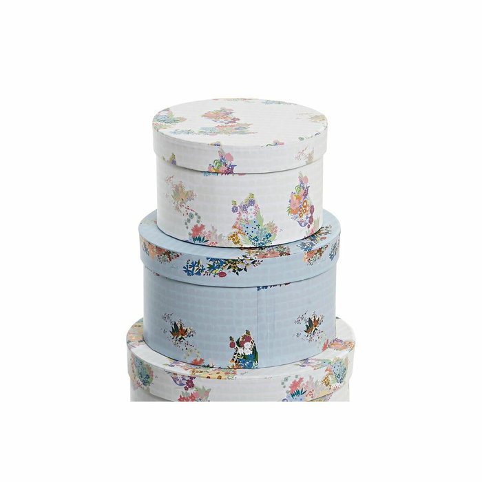 DKD Home Decor Set de 10 Cajas Redondas de Cartón Azul