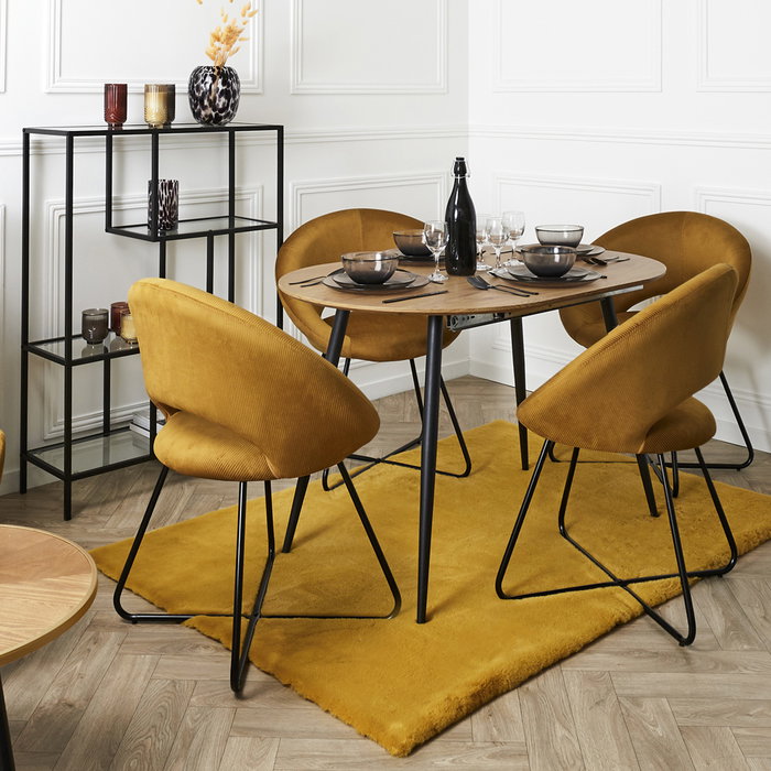 Home Deco Factory Silla Lounge Giulia Redonda de Pana Mostaza con Patas de Hierro - 73,8x56,7 cm