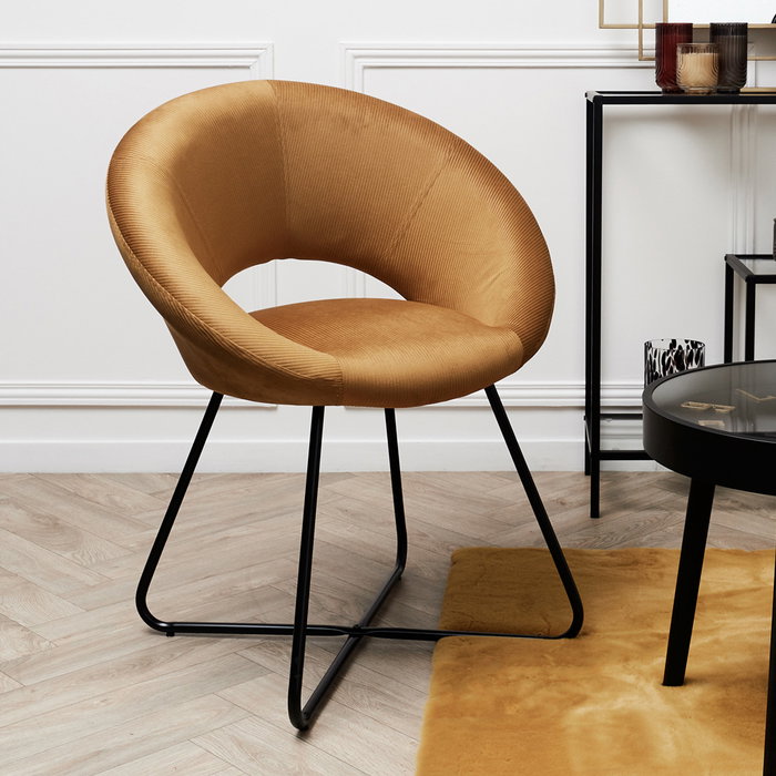 Home Deco Factory Silla Lounge Giulia Redonda de Pana Mostaza con Patas de Hierro - 73,8x56,7 cm