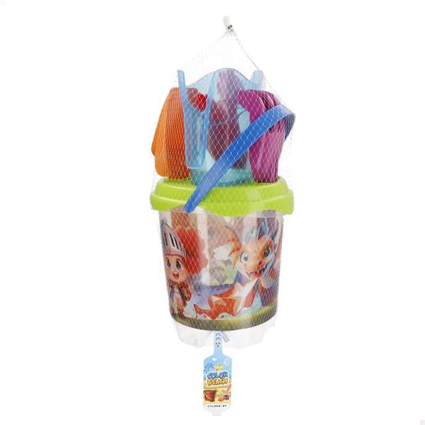 Color Baby Cubo de playa Dragones del Castillo diametro 18 cm con pala, rastrillo y regadera