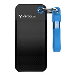 Verbatim VxSSD2TB-USBC Pocket SSD Portátil de 2 TB, USB 3.2 Gen 2 Tipo C, 1000 MB/s, 10 Gbit/s, Negro Azul