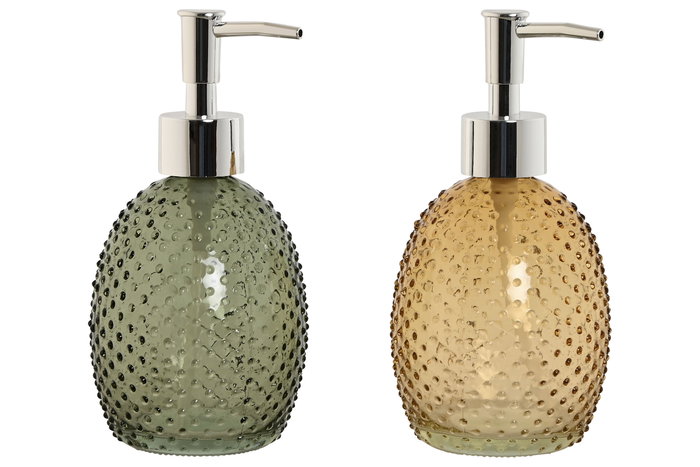 DKD Home Decor Set de 3 Piezas Baño Dispensador Jabón Ambar Verde Cristal ABS 8 x 17 x 9 cm
