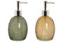 DKD Home Decor Set de 3 Piezas Baño Dispensador Jabón Ambar Verde Cristal ABS 8 x 17 x 9 cm