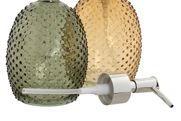 DKD Home Decor Set de 3 Piezas Baño Dispensador Jabón Ambar Verde Cristal ABS 8 x 17 x 9 cm