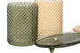 DKD Home Decor Set de 3 Piezas Baño Dispensador Jabón Ambar Verde Cristal ABS 8 x 17 x 9 cm