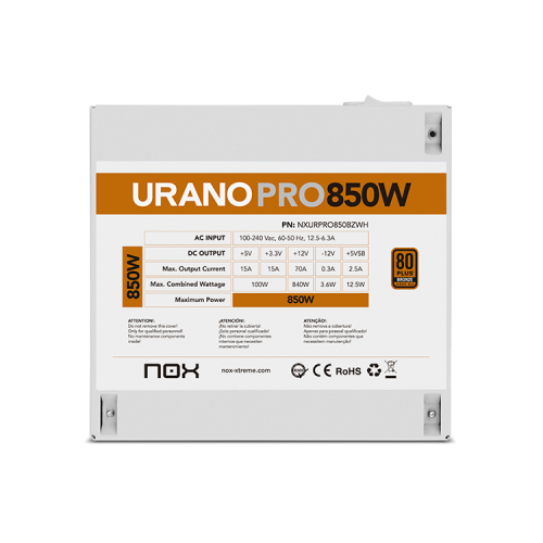 NOX Urano PRO White 850W 80 PLUS Bronze Blanca