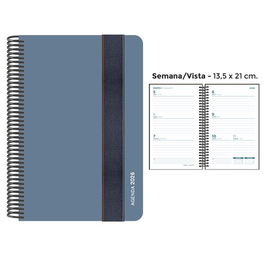 Agenda Anual (2026) Senfort Foam Espiral Tapa Pp Con Goma 135X210 S/V Azul Plomo