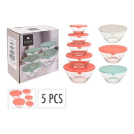 Excellent Houseware Set de 5 Fiambreras de Vidrio tipo Bol, Colores Surtidos